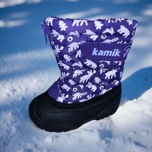 KAMIK Toddler Infant Zip Front Forest Animal Print Purple Boots Size 5 6
